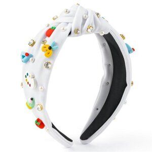 Jeweled Knotted Headband - Rhinestone Pearl Embellished Headband for Women Girls